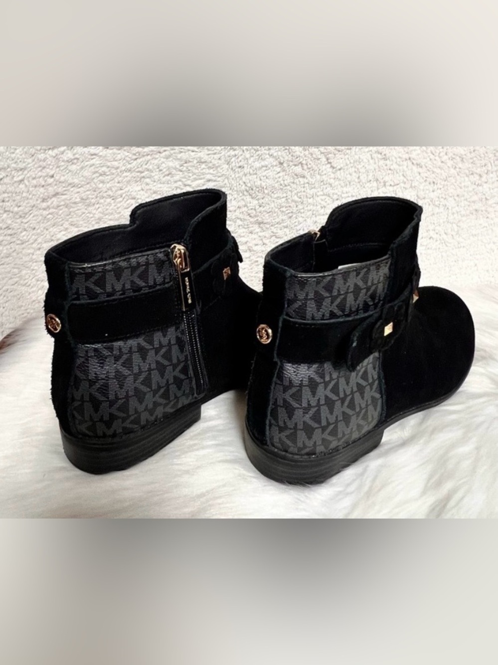 Michael Kors Michael Kors Black Logo Ankle Booties with Gold MK Buttons Size 5